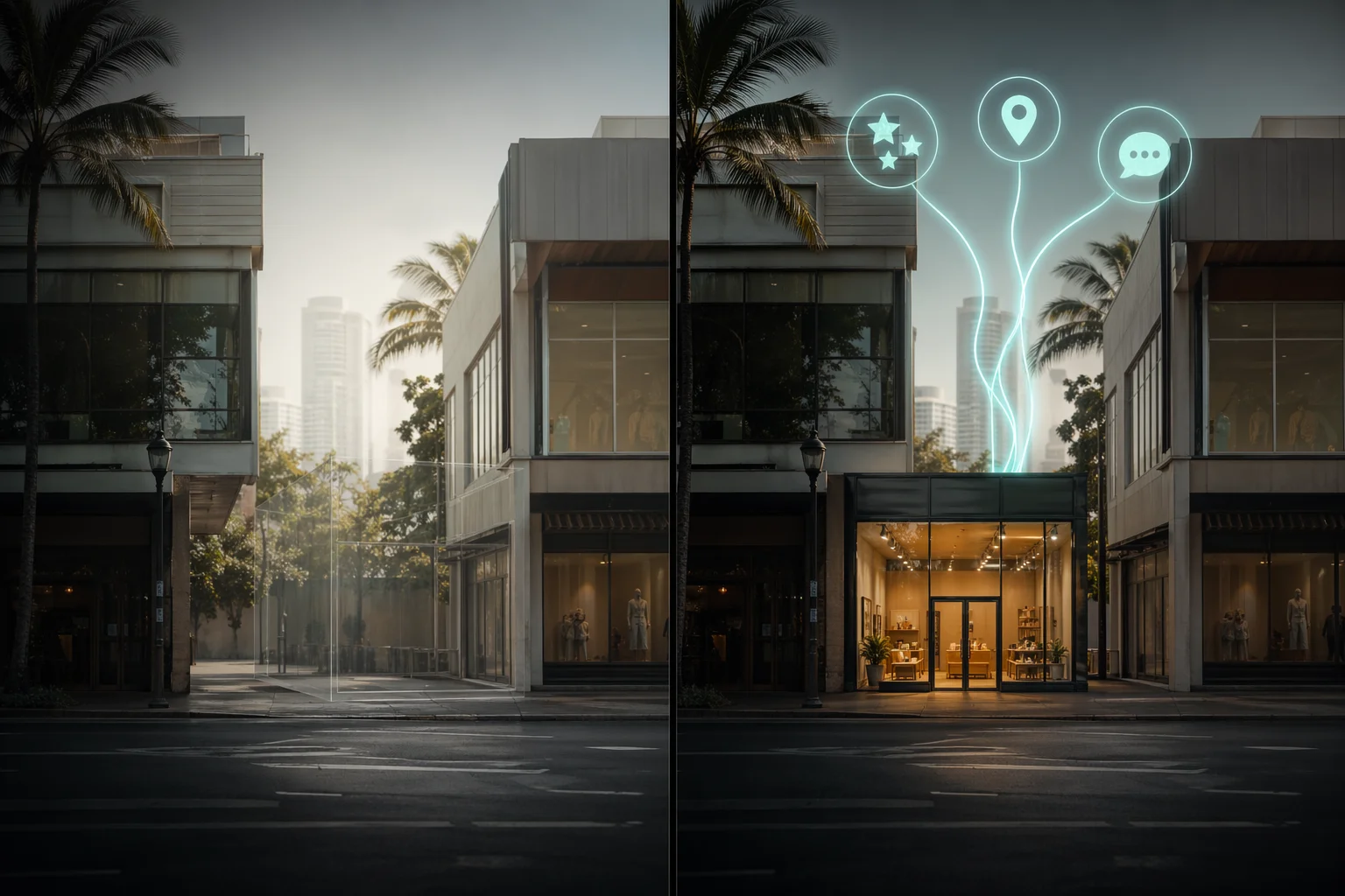 Before and after: invisible Honolulu business versus one connected to AI search signals