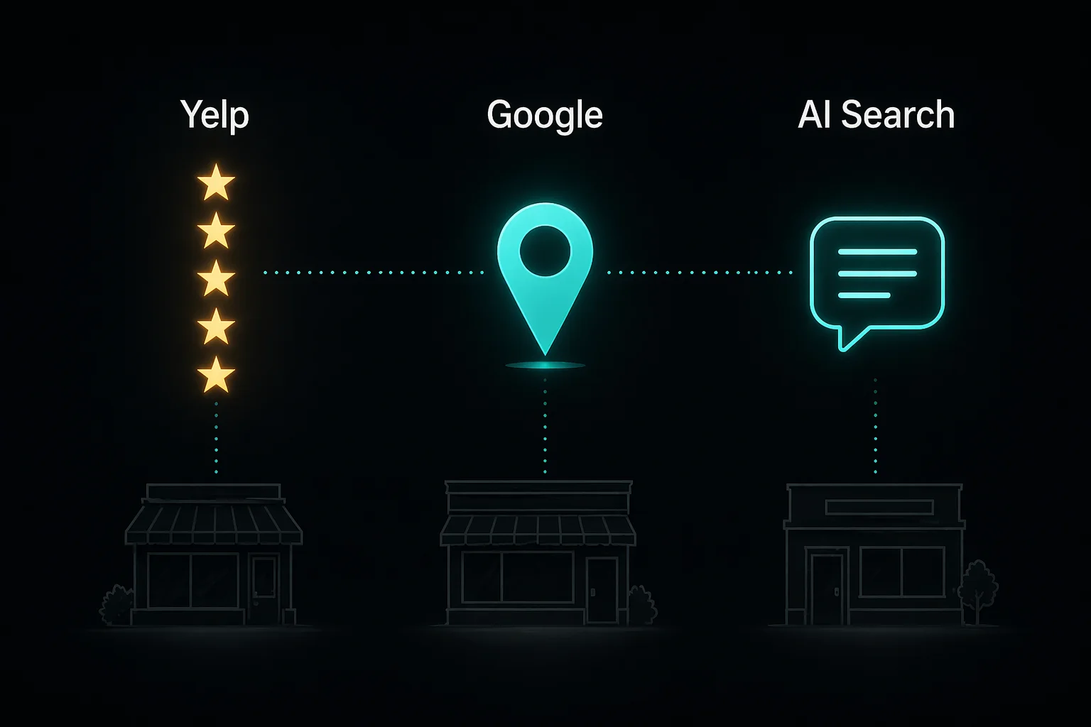 The three-signal pipeline: Yelp, Google, AI Search